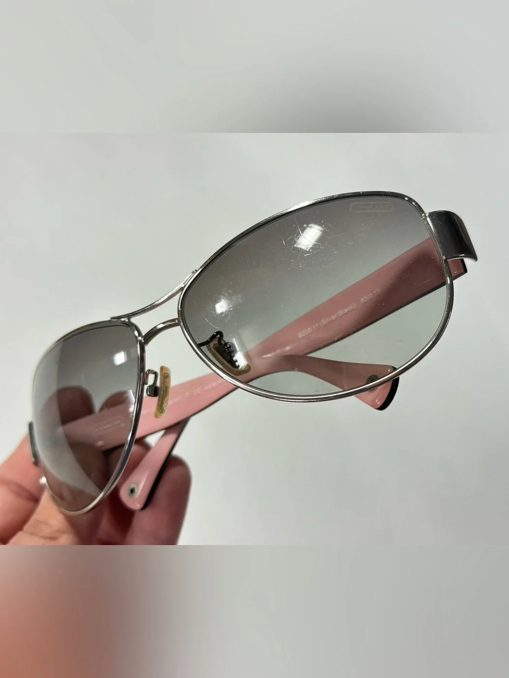 Coach Designer HC7001 Taylor Sunglasses Silver/Pink w/Case McBling Y2K Beach